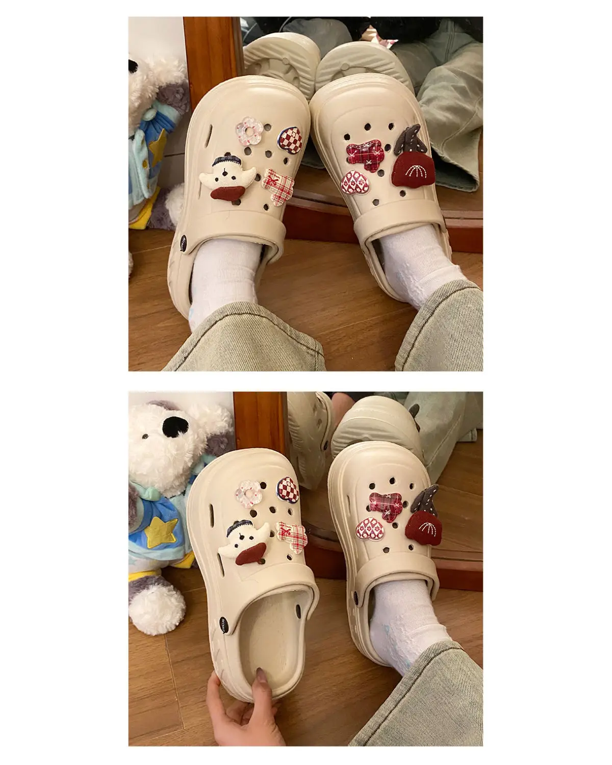 Women's White Rose Puppy Hole Sandals Thick Soled Non Slip — feature 13
