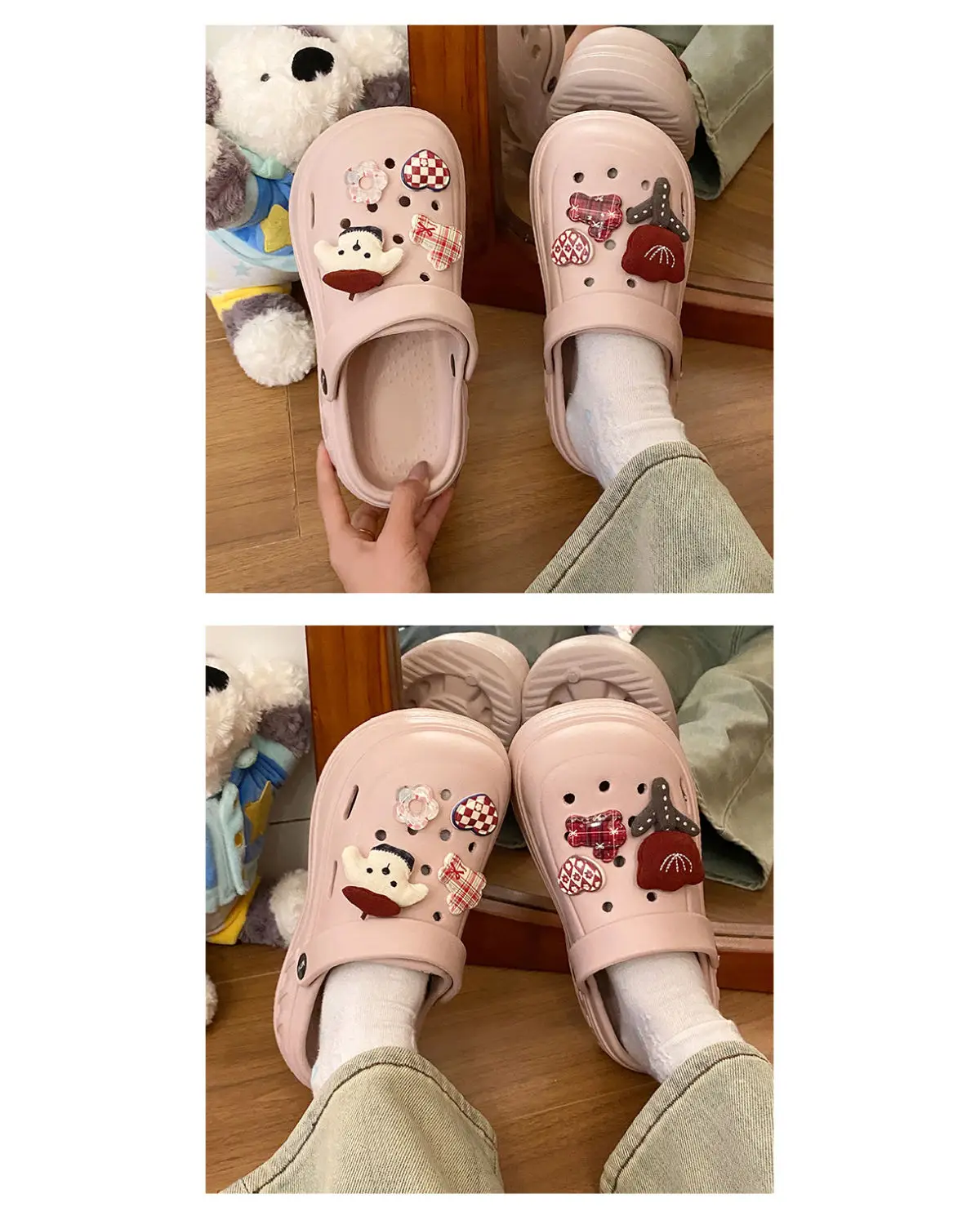 Women's White Rose Puppy Hole Sandals Thick Soled Non Slip — feature 14