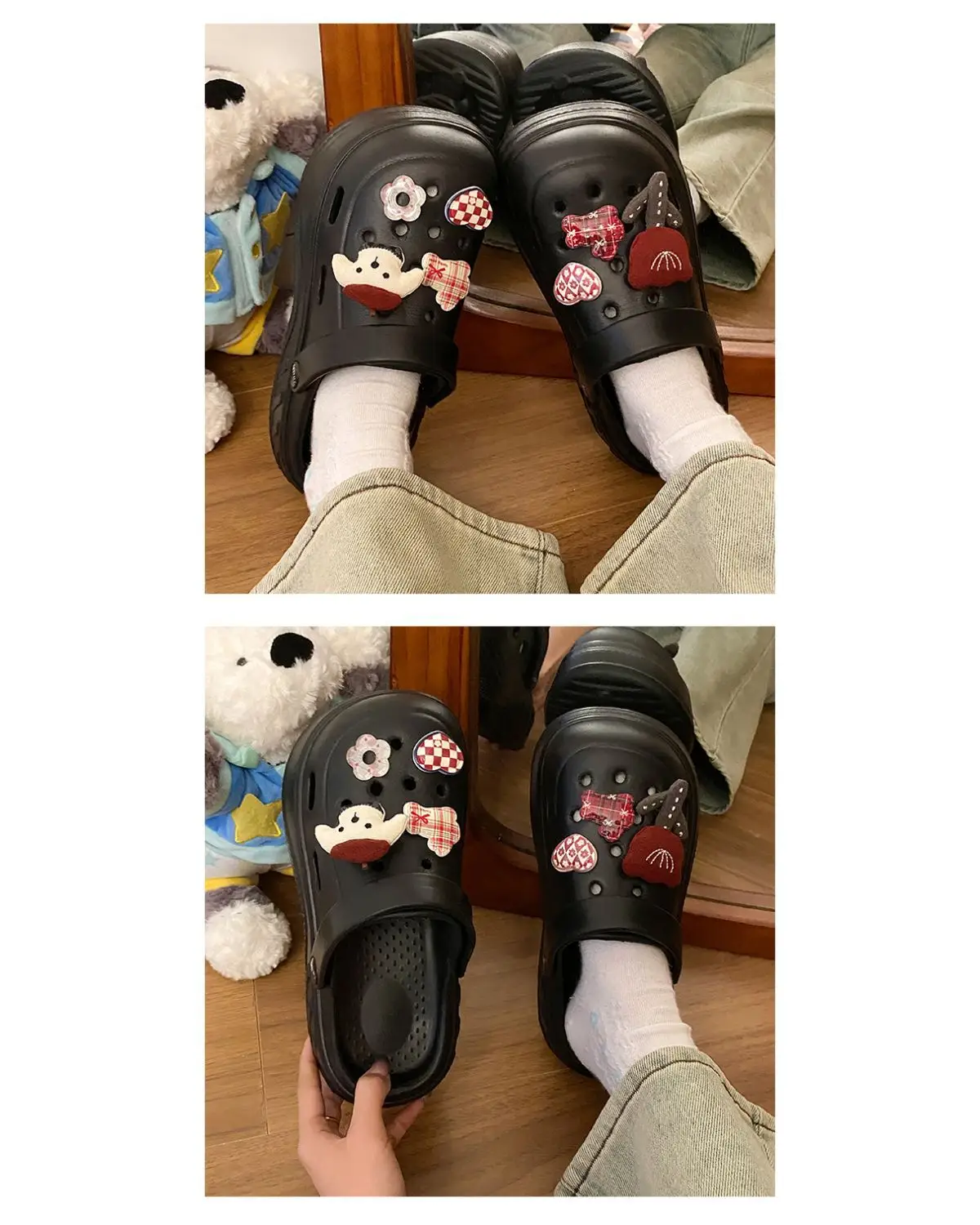 Women's White Rose Puppy Hole Sandals Thick Soled Non Slip — feature 15