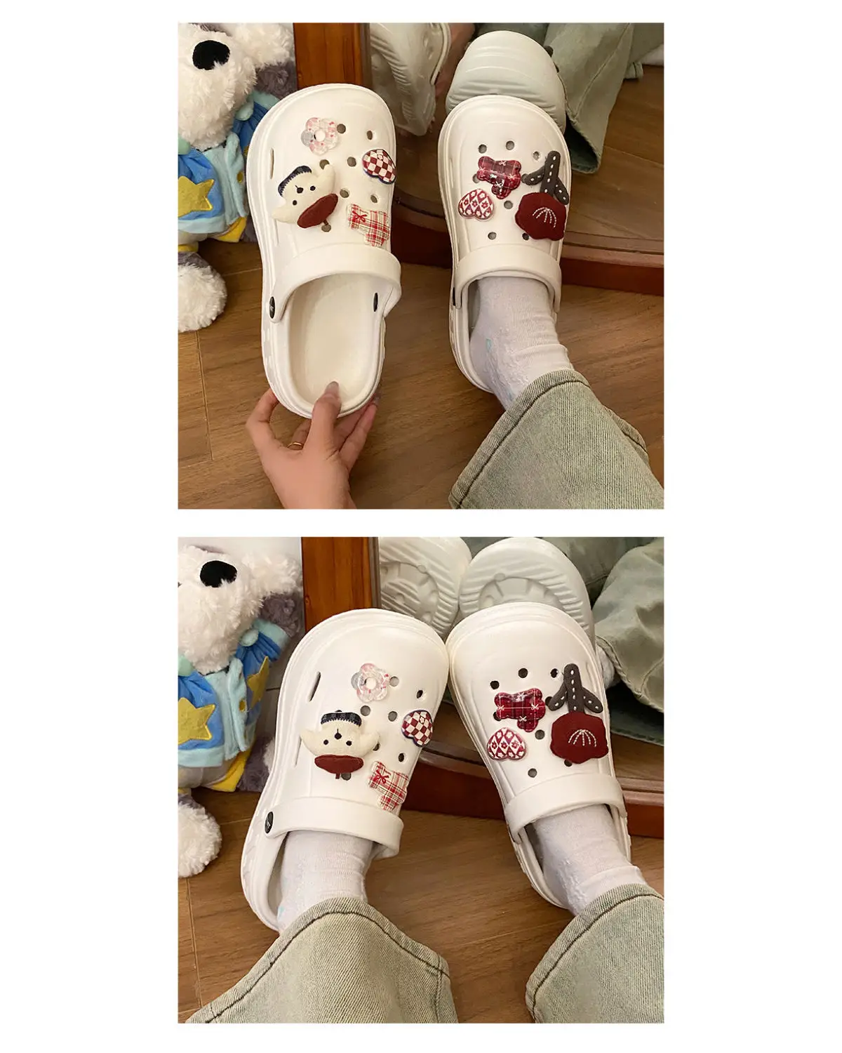 Women's White Rose Puppy Hole Sandals Thick Soled Non Slip — feature 16