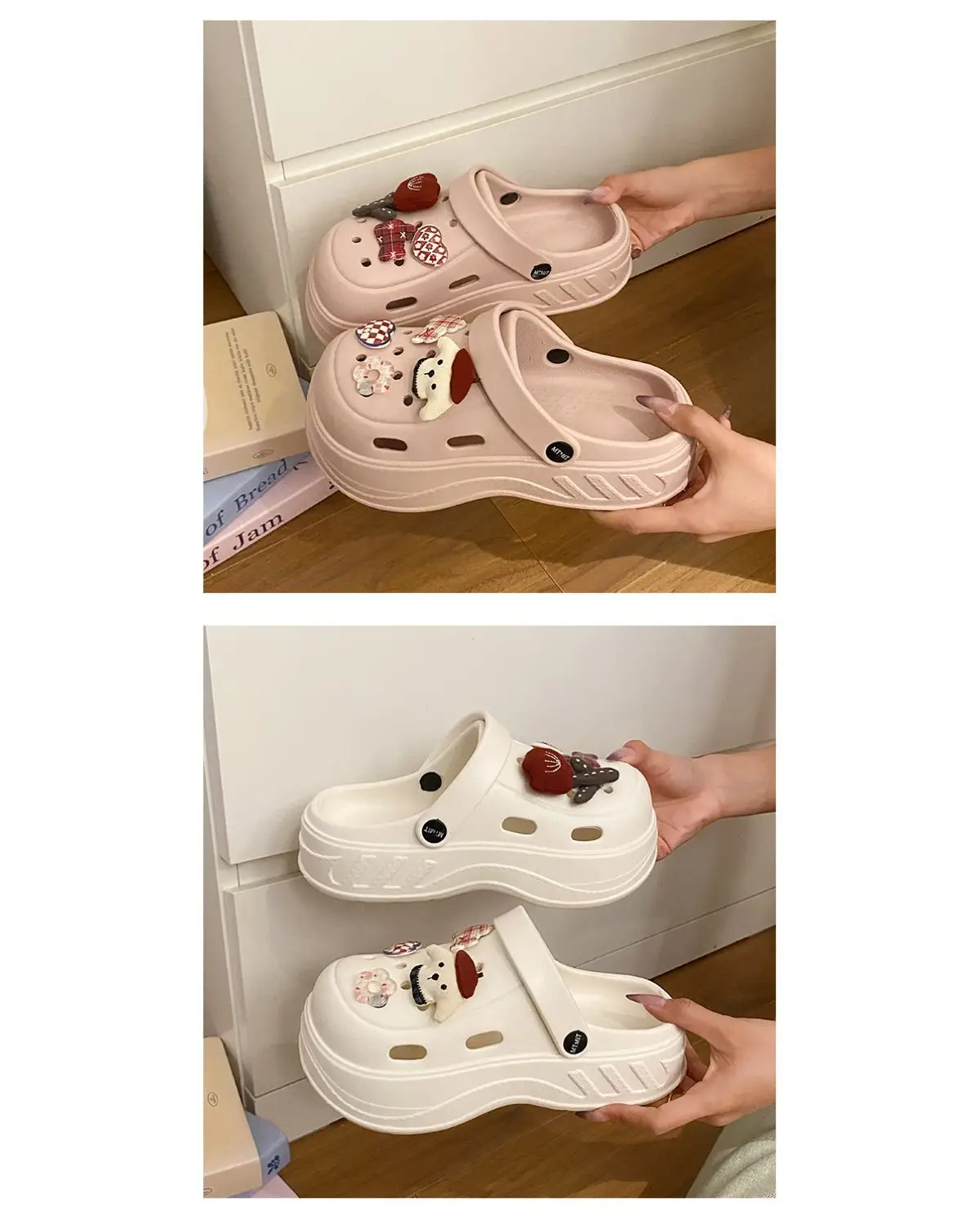 Women's White Rose Puppy Hole Sandals Thick Soled Non Slip — feature 17