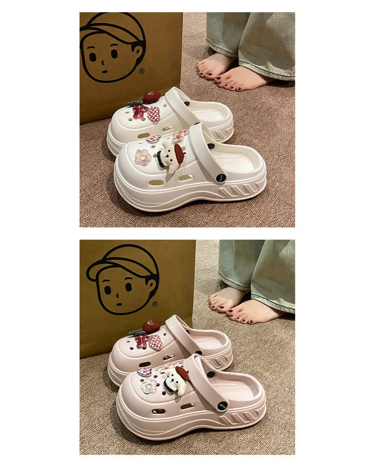 Women's White Rose Puppy Hole Sandals Thick Soled Non Slip — feature 21