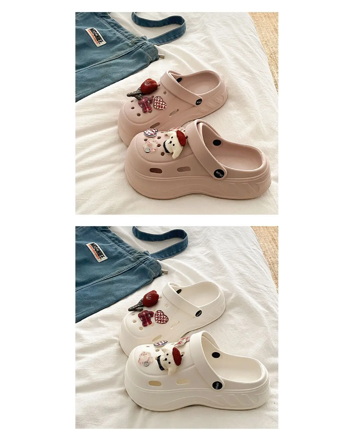 Women's White Rose Puppy Hole Sandals Thick Soled Non Slip — feature 26