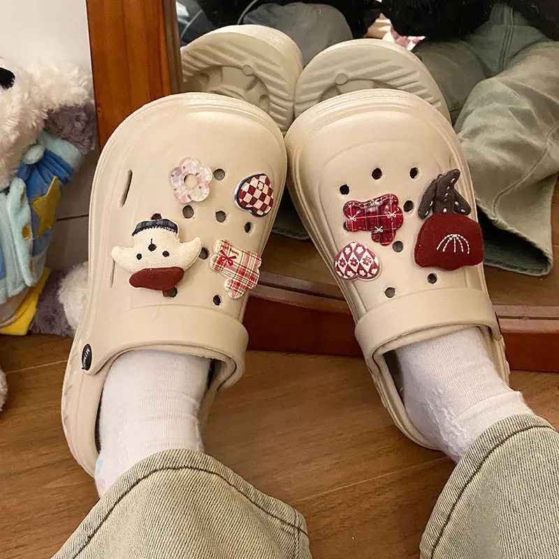 Women's White Rose Puppy Hole Sandals Thick Soled Non Slip — feature 29