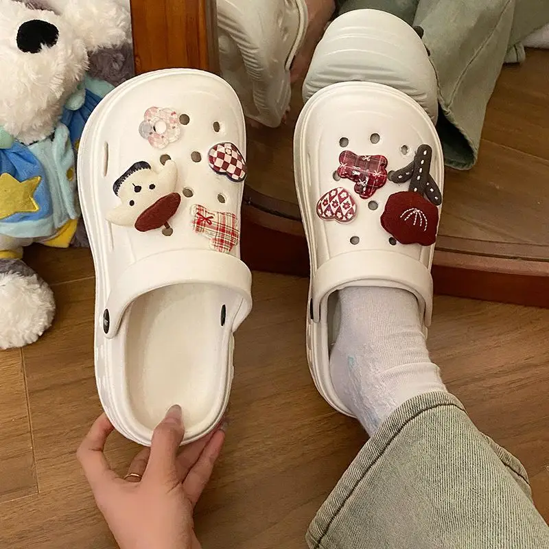 Women's White Rose Puppy Hole Sandals Thick Soled Non Slip — feature 35