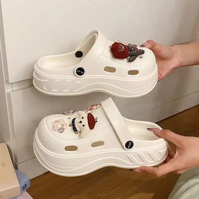 Women's White Rose Puppy Hole Sandals Thick Soled Non Slip — feature 38