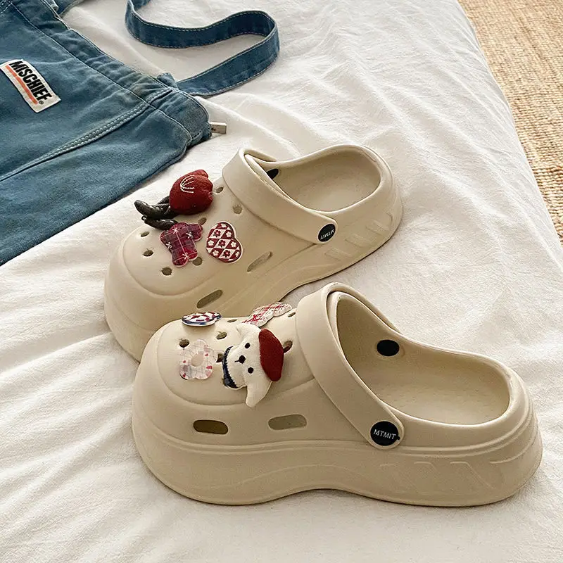 Women's White Rose Puppy Hole Sandals Thick Soled Non Slip — feature 47