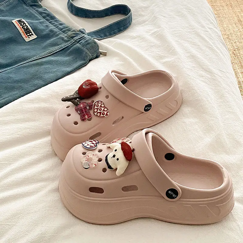 Women's White Rose Puppy Hole Sandals Thick Soled Non Slip — feature 48
