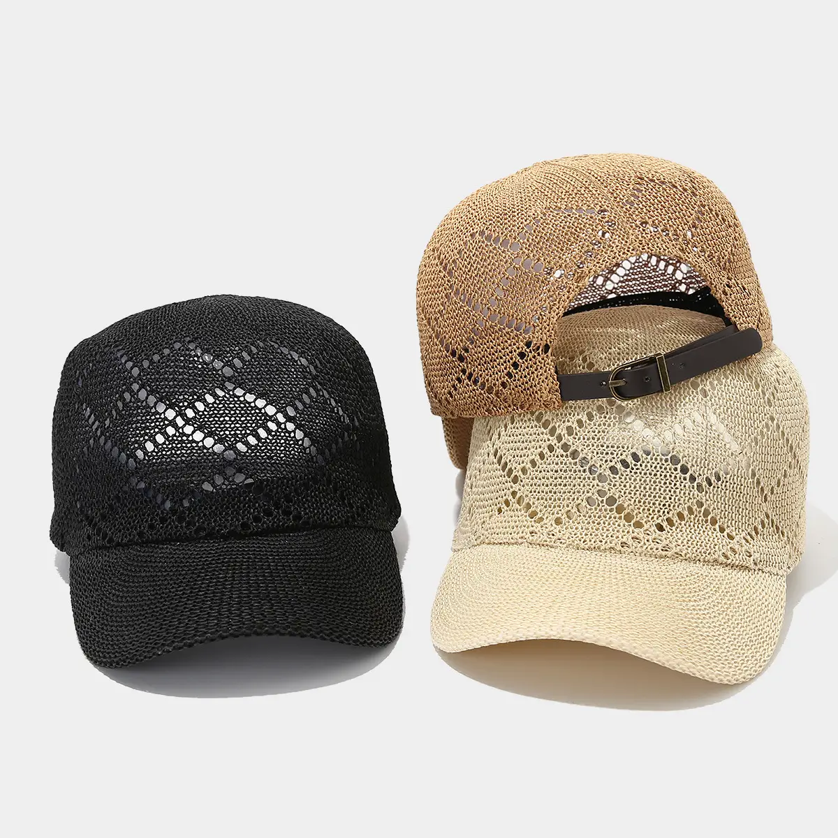 Women's Beige Mesh Sun Cap Summer Outdoor - Image 6
