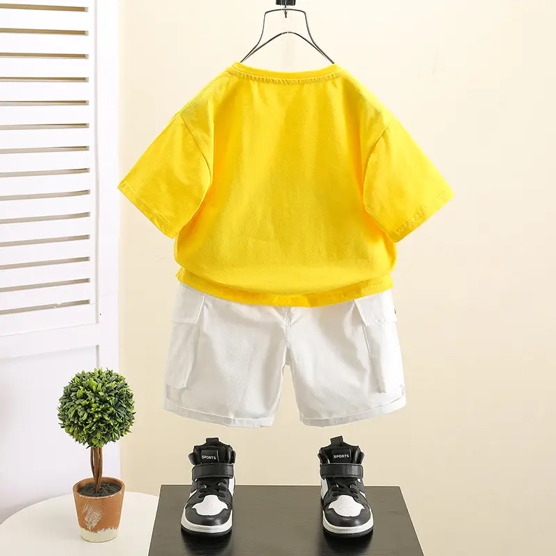 Kids Yellow Graphic T-Shirt & White Shorts Set 2025 - Image 8