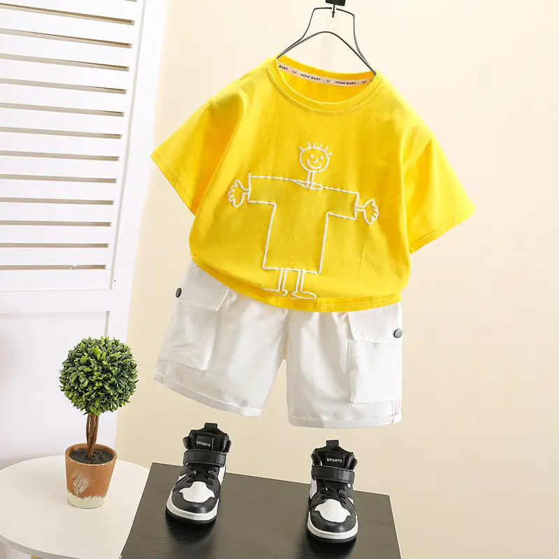 Kids Yellow Graphic T-Shirt & White Shorts Set 2025 - Image 2