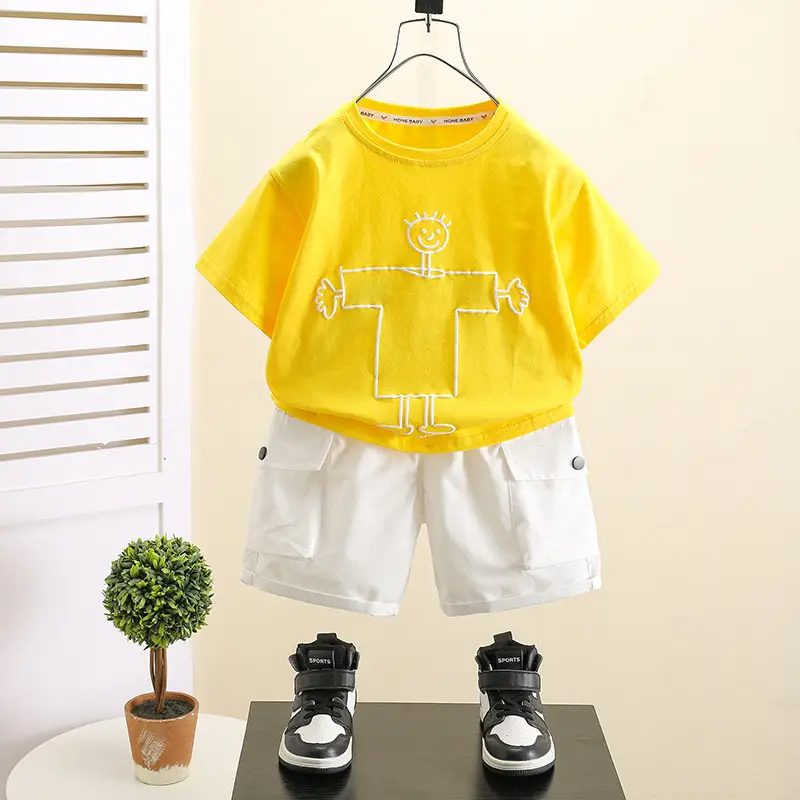 Kids Yellow Graphic T-Shirt & White Shorts Set 2025 - Image 4
