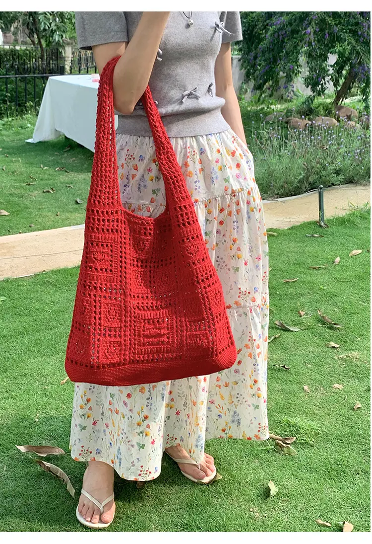 Red Flower Knitted Shoulder Bag for Women — feature 10