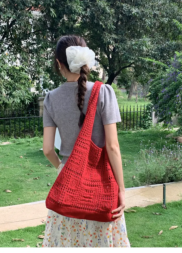 Red Flower Knitted Shoulder Bag for Women — feature 11