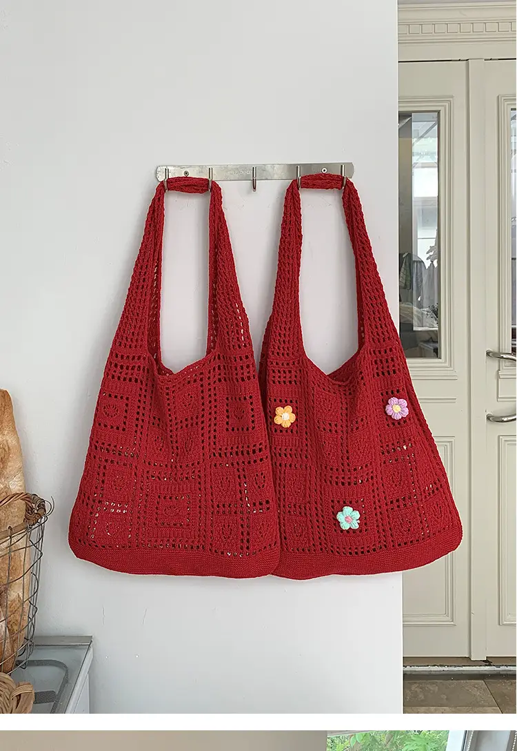 Red Flower Knitted Shoulder Bag for Women — feature 14
