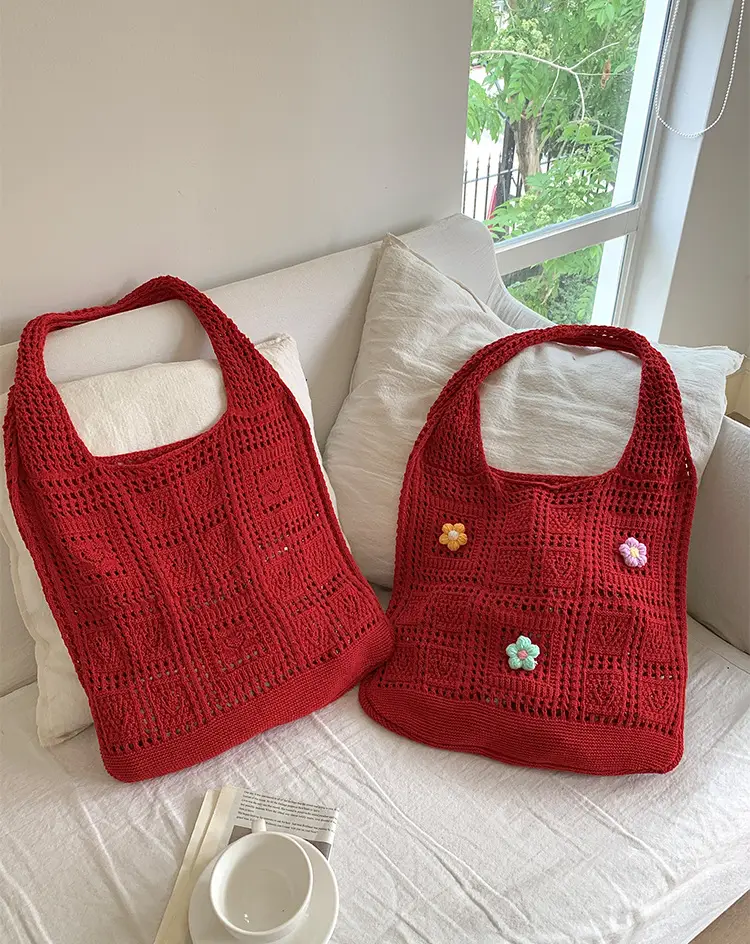 Red Flower Knitted Shoulder Bag for Women — feature 15