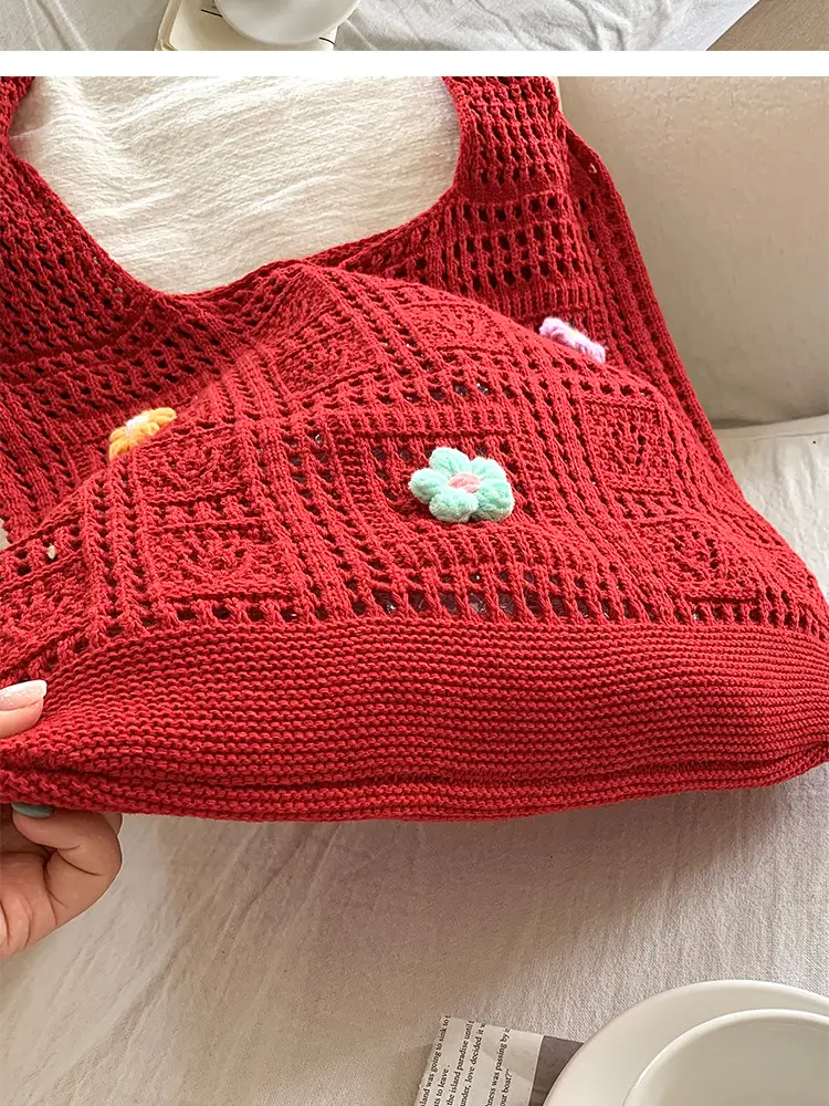 Red Flower Knitted Shoulder Bag for Women — feature 16