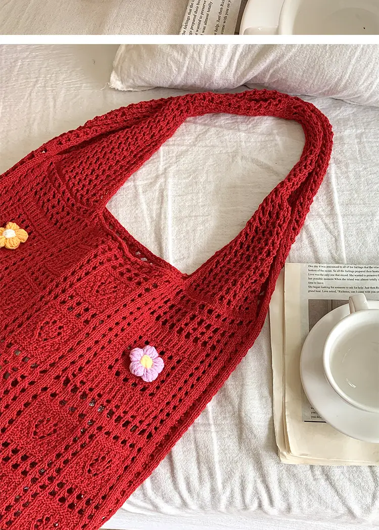 Red Flower Knitted Shoulder Bag for Women — feature 17