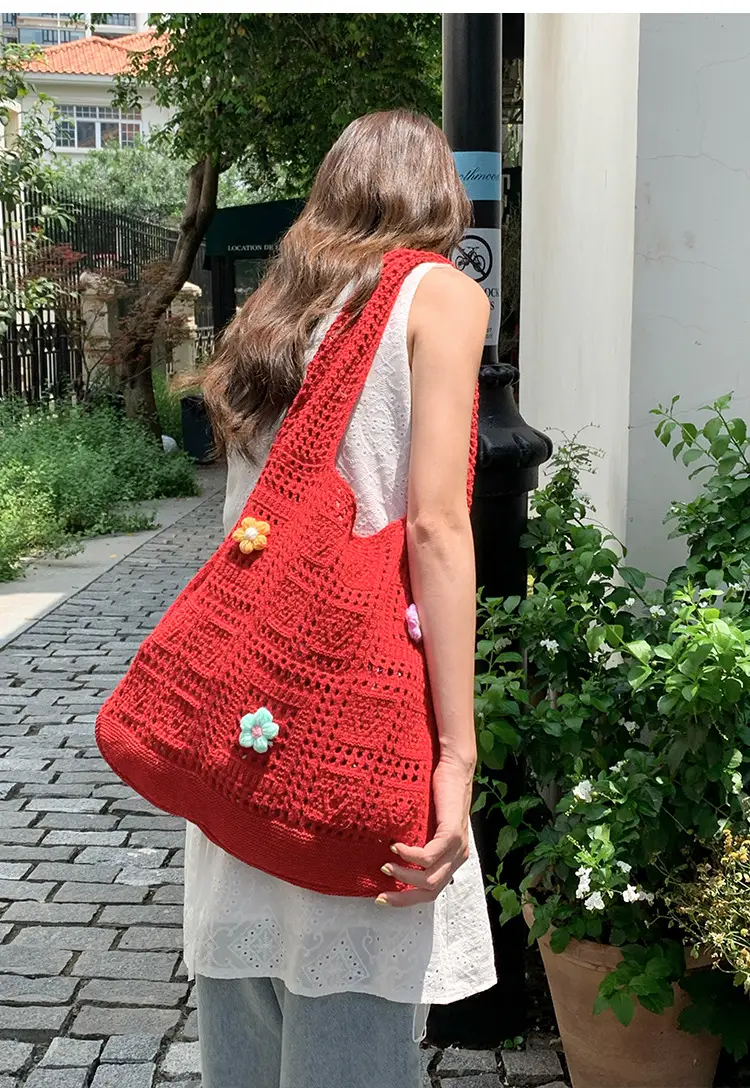Red Flower Knitted Shoulder Bag for Women — feature 8