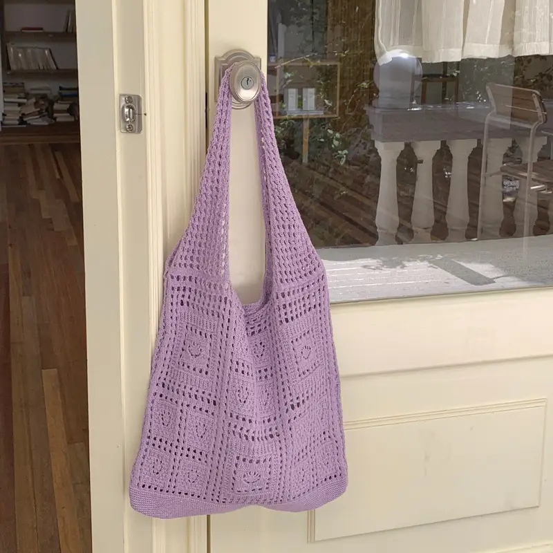 Red Flower Knitted Shoulder Bag for Women - Image 14