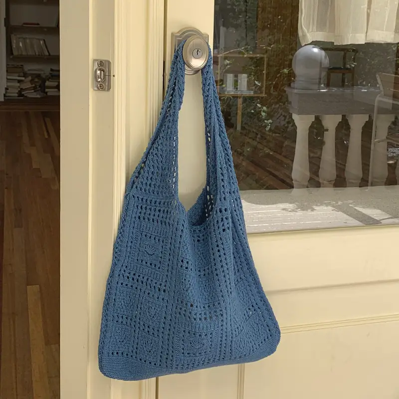 Red Flower Knitted Shoulder Bag for Women - Image 15