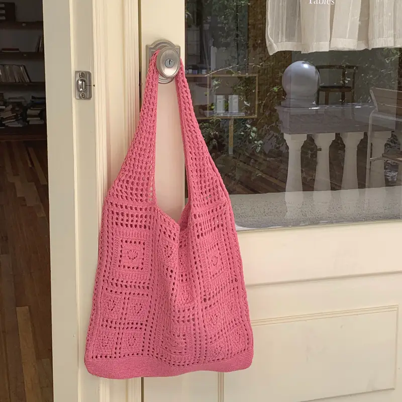 Red Flower Knitted Shoulder Bag for Women - Image 16