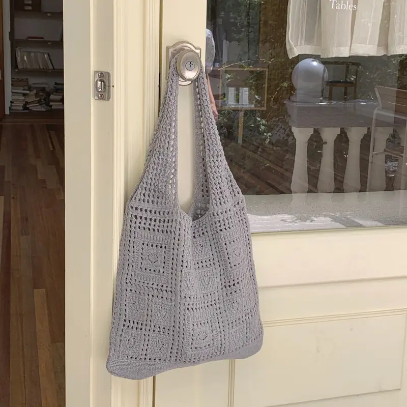 Red Flower Knitted Shoulder Bag for Women - Image 17