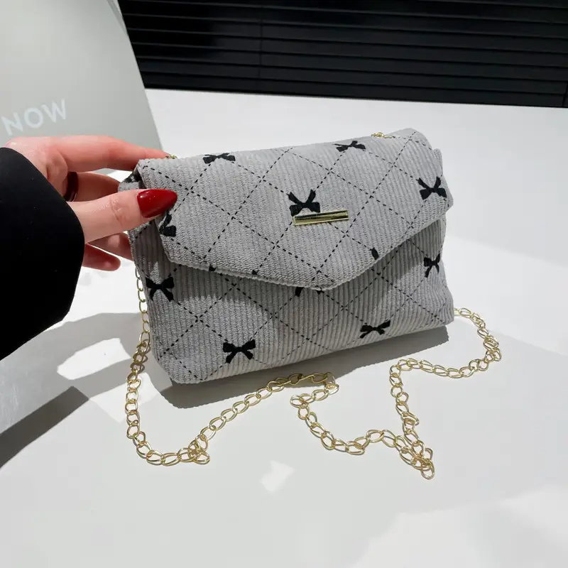 2025 New Bow Chain Corduroy Shoulder Bag - Image 7