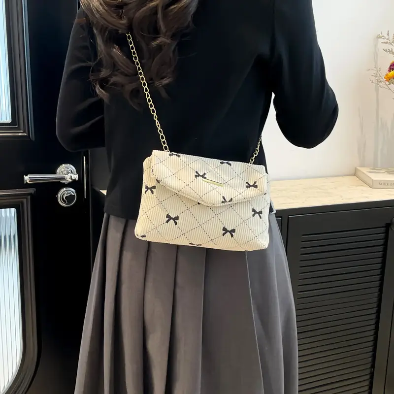 2025 New Bow Chain Corduroy Shoulder Bag - Image 8