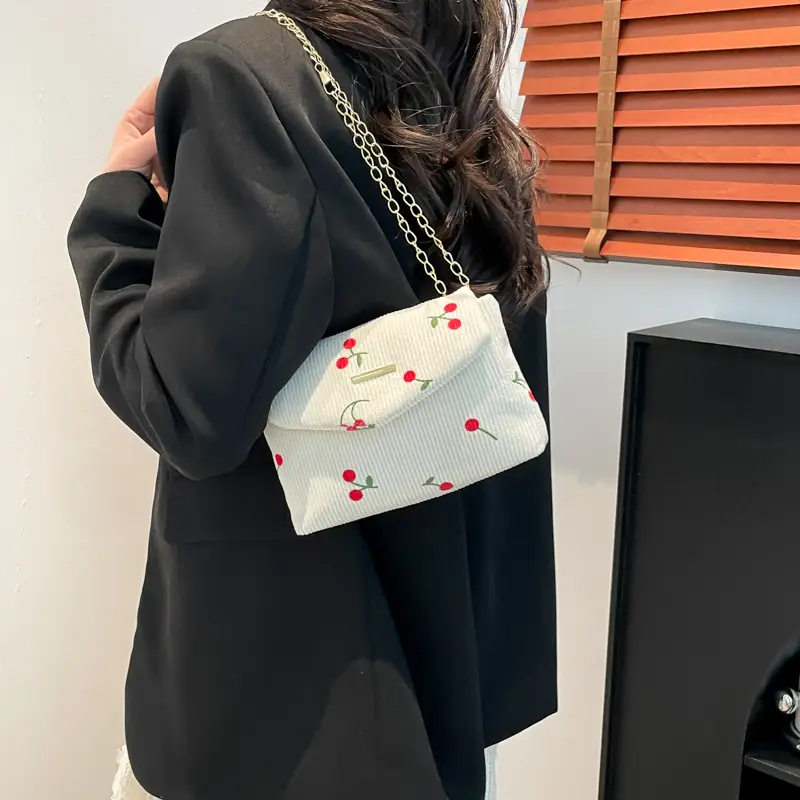 2025 New Bow Chain Corduroy Shoulder Bag - Image 9