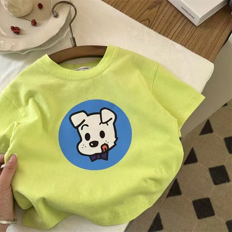 Blue Cartoon Cat T-Shirt for Girls Baby Cotton Summer Wear - Image 5