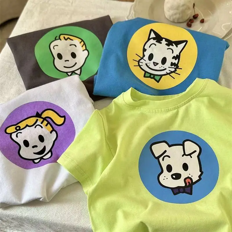 Blue Cartoon Cat T-Shirt for Girls Baby Cotton Summer Wear — feature 1