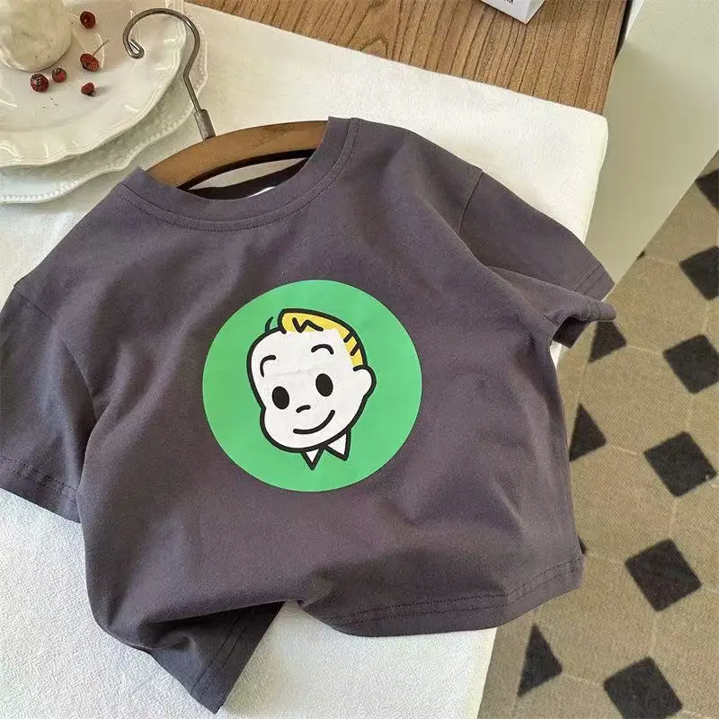 Blue Cartoon Cat T-Shirt for Girls Baby Cotton Summer Wear - Image 4