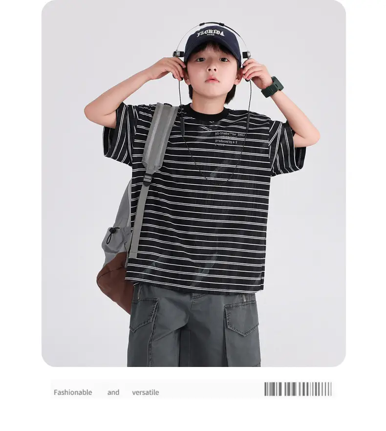 Boys Striped T-Shirt 2026 Summer Loose Fit — feature 10