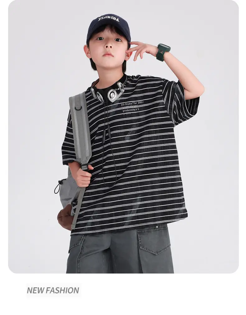 Boys Striped T-Shirt 2026 Summer Loose Fit — feature 11