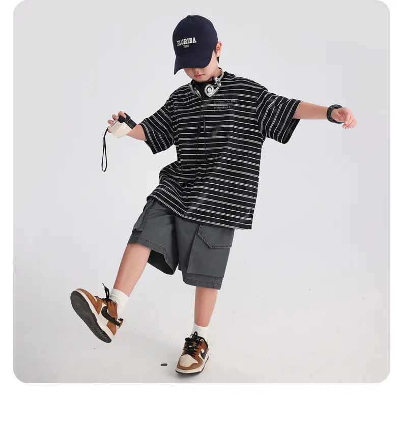 Boys Striped T-Shirt 2026 Summer Loose Fit — feature 12