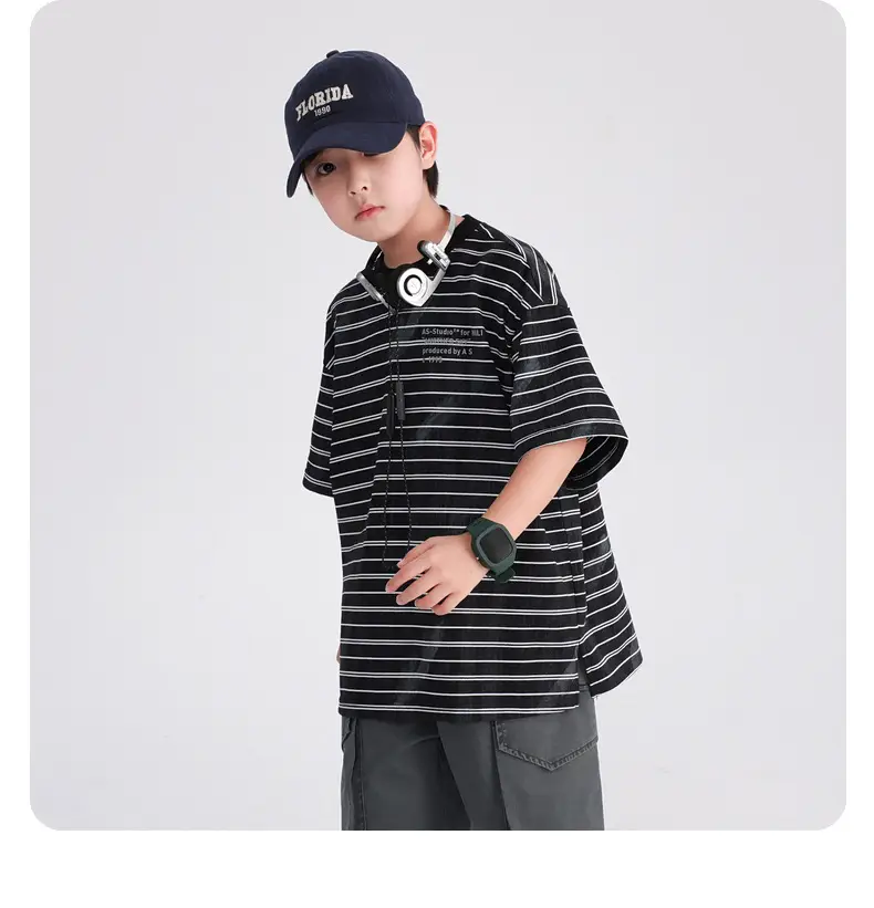 Boys Striped T-Shirt 2026 Summer Loose Fit — feature 13