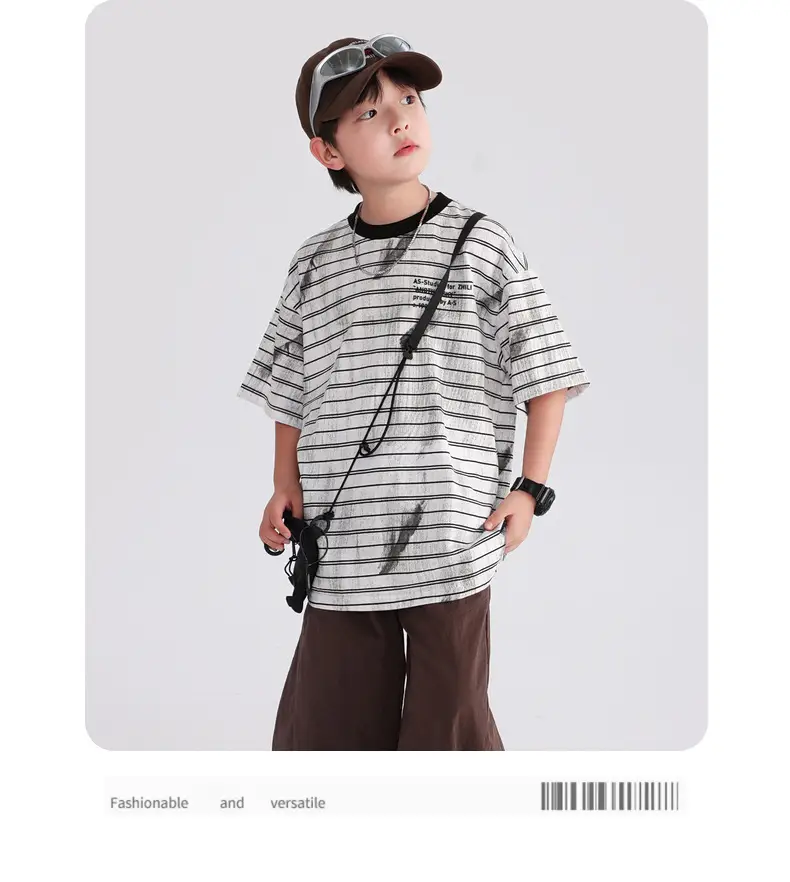 Boys Striped T-Shirt 2026 Summer Loose Fit — feature 14