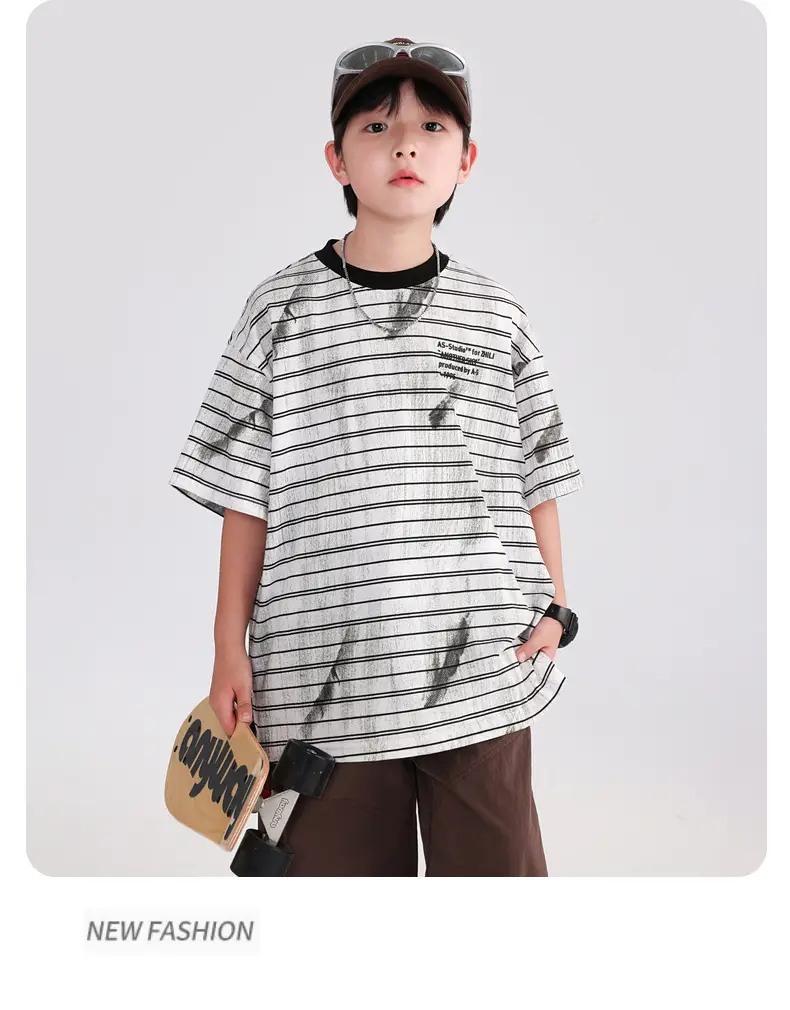 Boys Striped T-Shirt 2026 Summer Loose Fit — feature 15