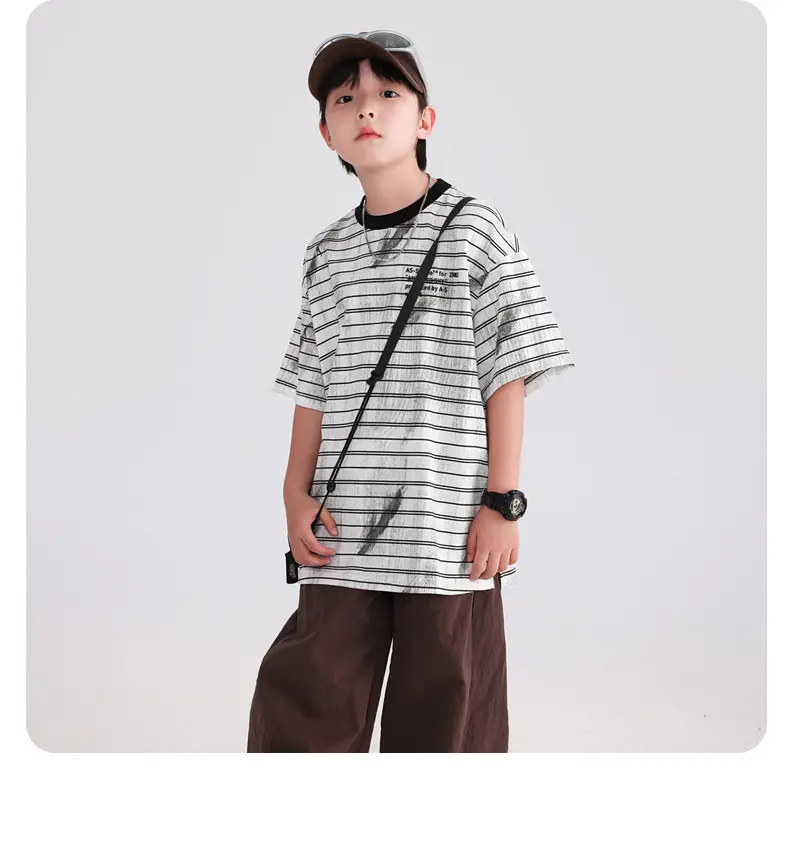 Boys Striped T-Shirt 2026 Summer Loose Fit — feature 16