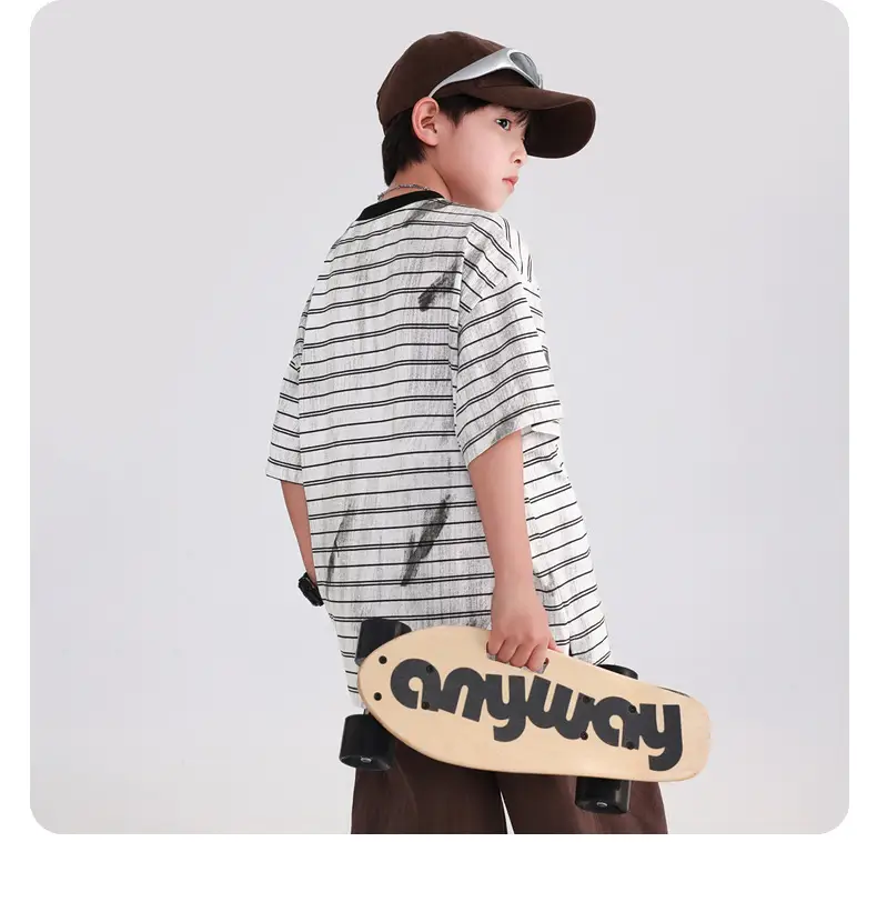 Boys Striped T-Shirt 2026 Summer Loose Fit — feature 17