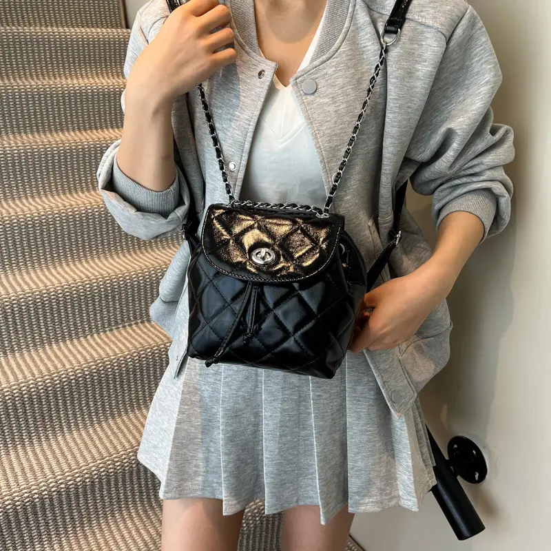 Silver Quilted Korean Style Backpack for Women - Image 8