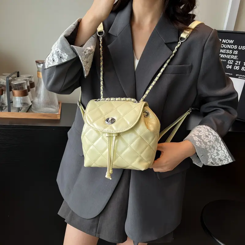 Silver Quilted Korean Style Backpack for Women - Image 10