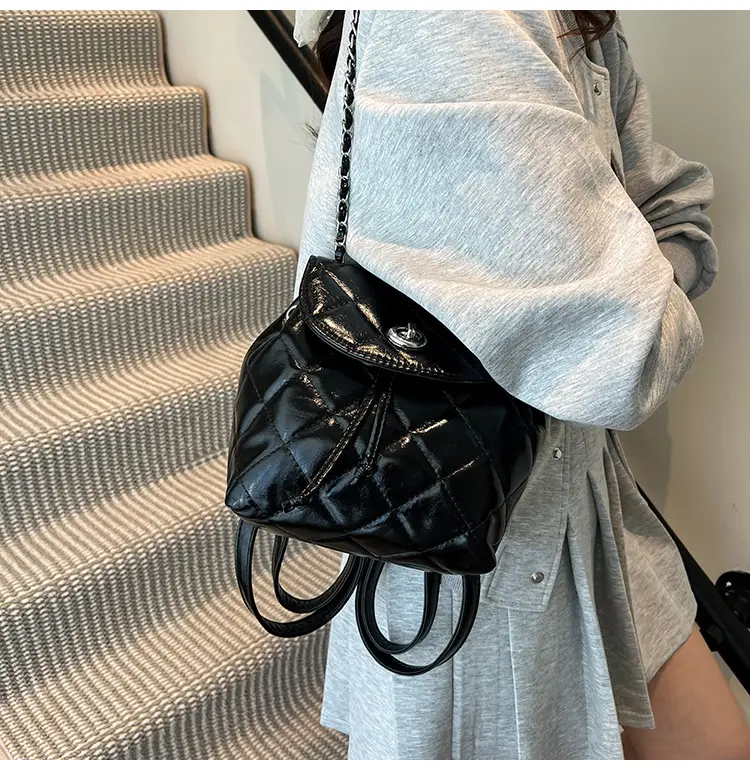 Silver Quilted Korean Style Backpack for Women — feature 12