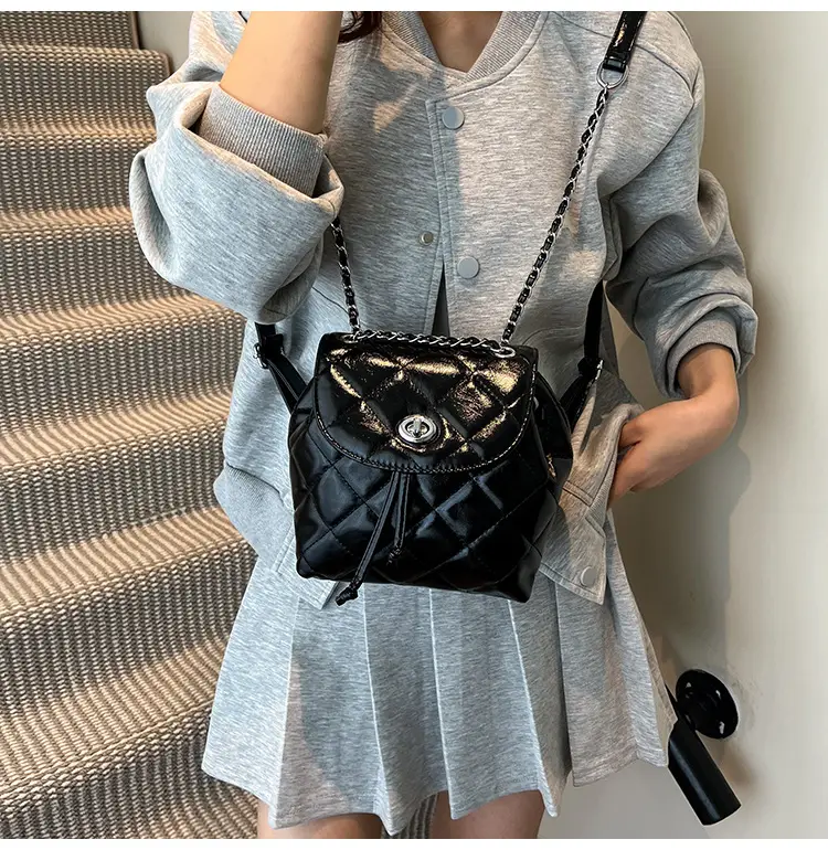 Silver Quilted Korean Style Backpack for Women — feature 14