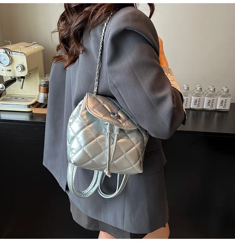 Silver Quilted Korean Style Backpack for Women — feature 15