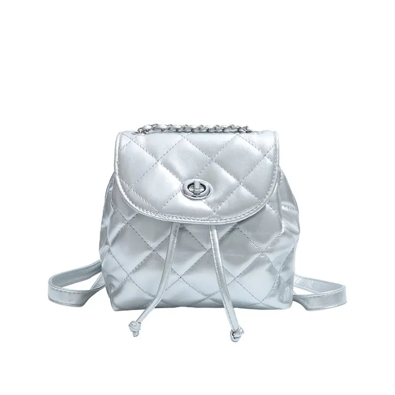 Silver Quilted Korean Style Backpack for Women - Image 5