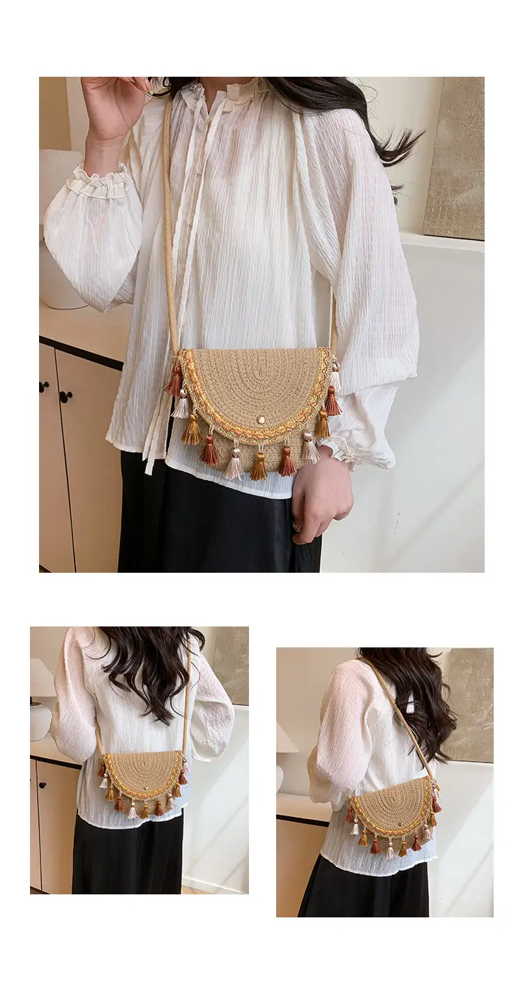 Women's 2025 Straw Shoulder Bag with Tassels — feature 20