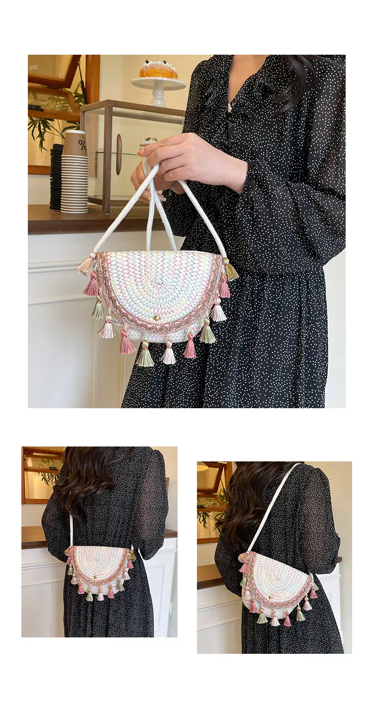 Women's 2025 Straw Shoulder Bag with Tassels — feature 21