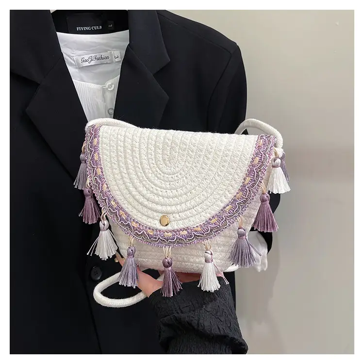 Women's 2025 Straw Shoulder Bag with Tassels - Image 2